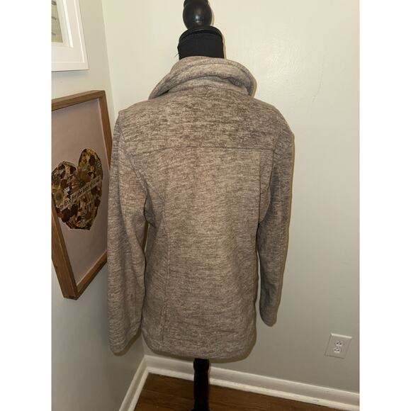 Susan Graver Weekend Polar Fleece Jacket Small Heathered Tan Zip Front Mock Neck - Picture 4 of 5